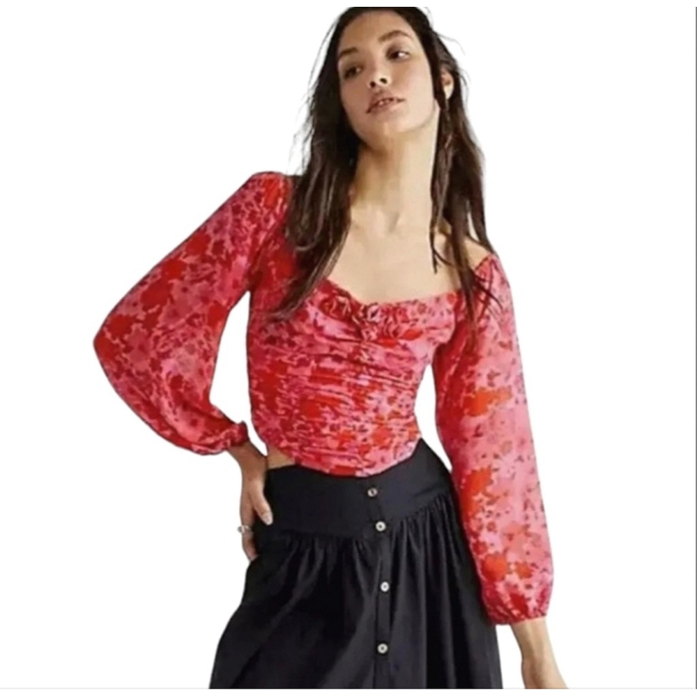 FREE PEOPLE NWOT women’s printed oh la la pink roses bodice cropped top